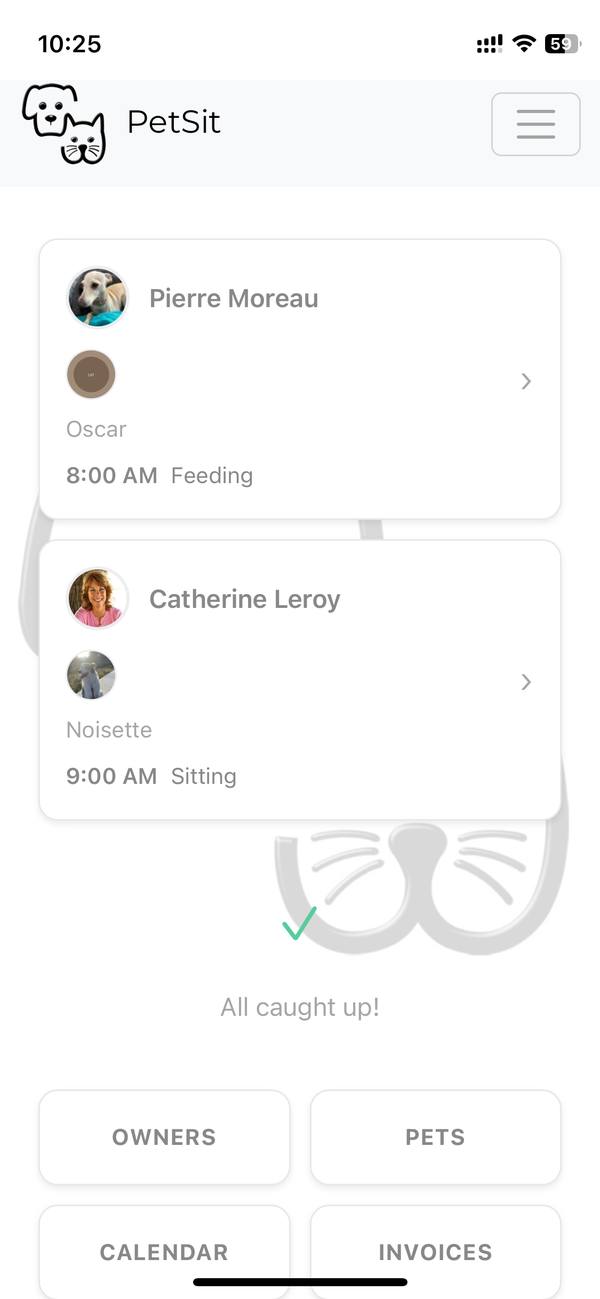 PetSit dashboard